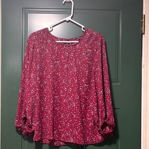 West Kei Maroon Floral Long Sleeve Blouse